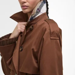 Barbour Aoife Showerproof Trench Coat Vicuna/Hessian Tartan^Dame Overtøj