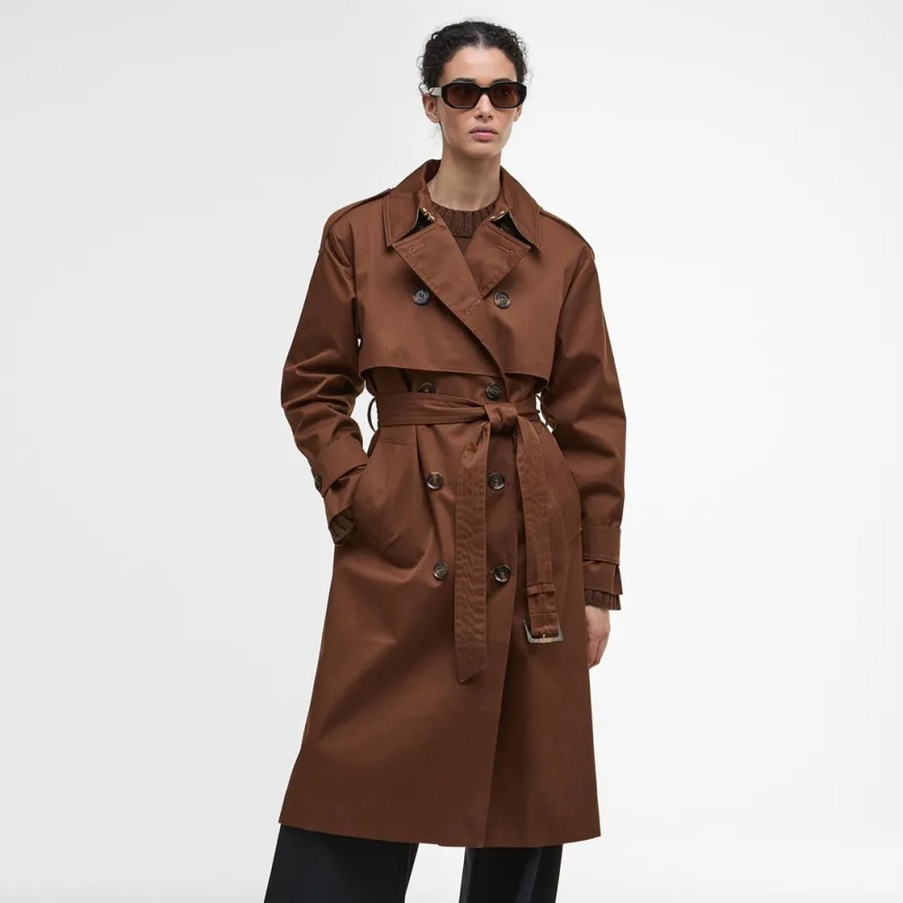 Barbour Aoife Showerproof Trench Coat Vicuna/Hessian Tartan^Dame Overtøj