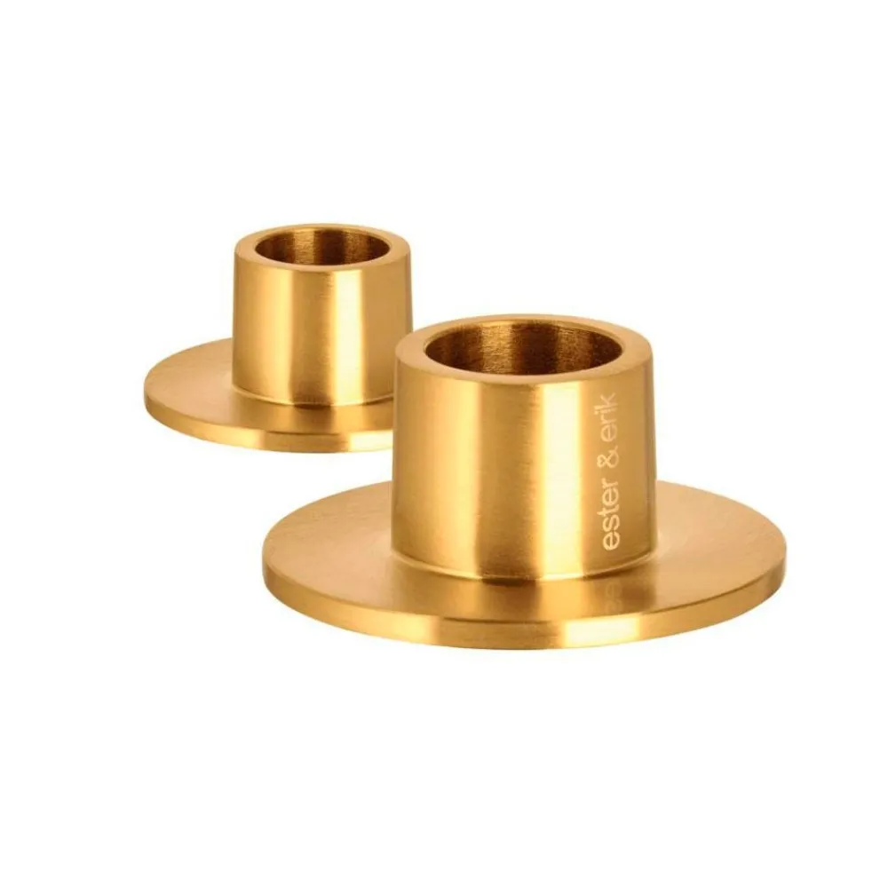 Ester & Erik Lysestage Børstet Guld Lille^ Adventsstager|Lysestager