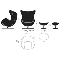 Fritz Hansen 3316 Ægget Lænestol Stof^ Stole