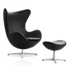 Fritz Hansen 3316 Ægget Sort Essential Læder Inkl. Fodskammel^ Stole|Stue