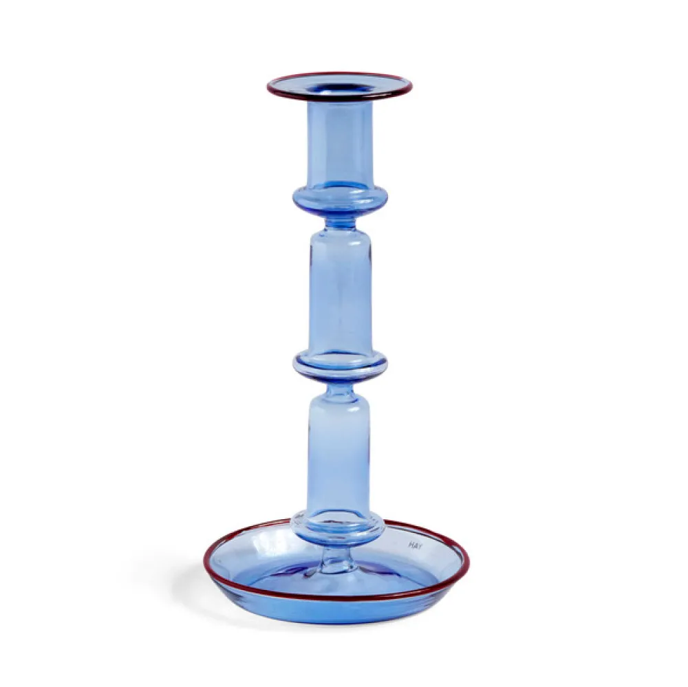 Hay Flare Candleholder Tall Light Blue With Red Rim^ Lysestager