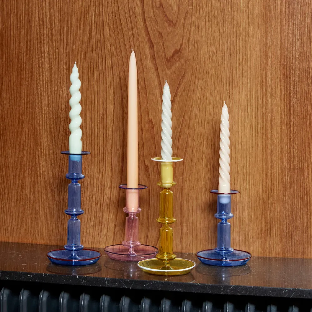 Hay Flare Candleholder Tall Light Blue With Red Rim^ Lysestager