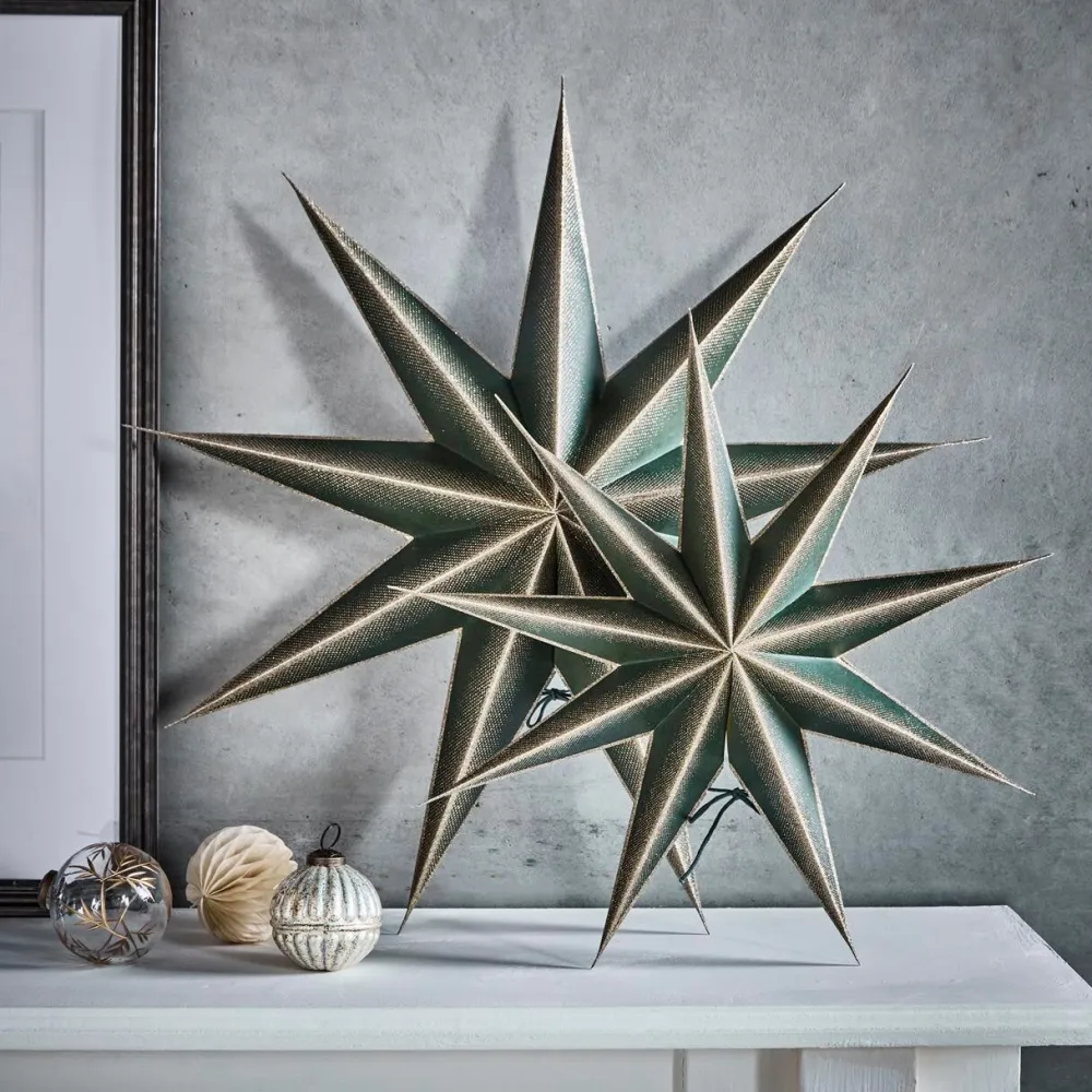 House Doctor 9 Point Star Green/Champagne Medium^ Julepynt