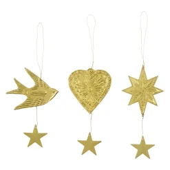 House Doctor Bird/Star/Heart Ornaments Antique Brass^ Julepynt