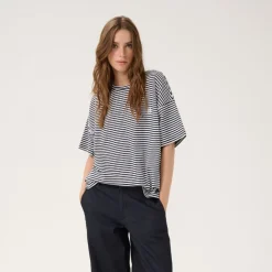 My Essential Wardrobe Dana Tee Navy W. Off White Stripe^Dame Overdele