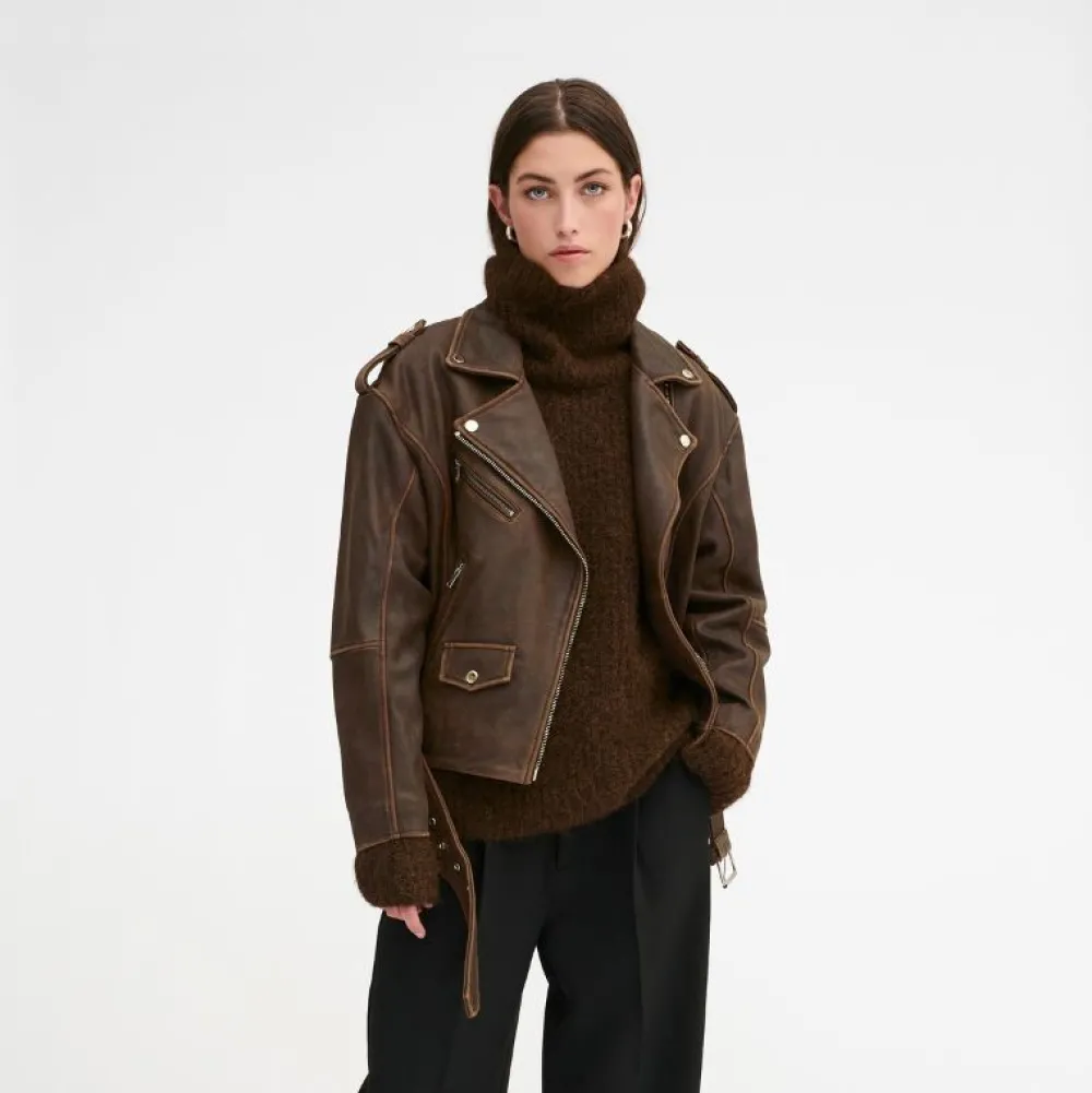 My Essential Wardrobe Gilo Leather Jacket Brown Retro Wash^Dame Overtøj