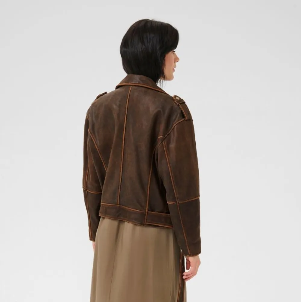 My Essential Wardrobe Gilo Leather Jacket Brown Retro Wash^Dame Overtøj