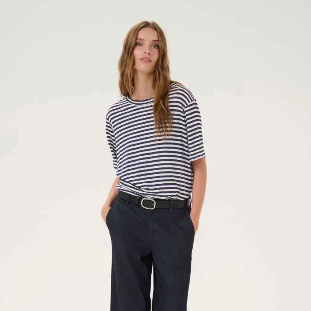 My Essential Wardrobe Lisa Striped Tee Dark Sapphire Blue Stripe^Dame Overdele