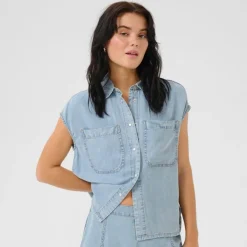 My Essential Wardrobe Nelly SS Shirt Light Blue Wash^Dame Overdele