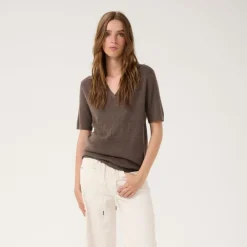 My Essential Wardrobe Polly Polo Blouse Major Brown Melange^Dame Overdele