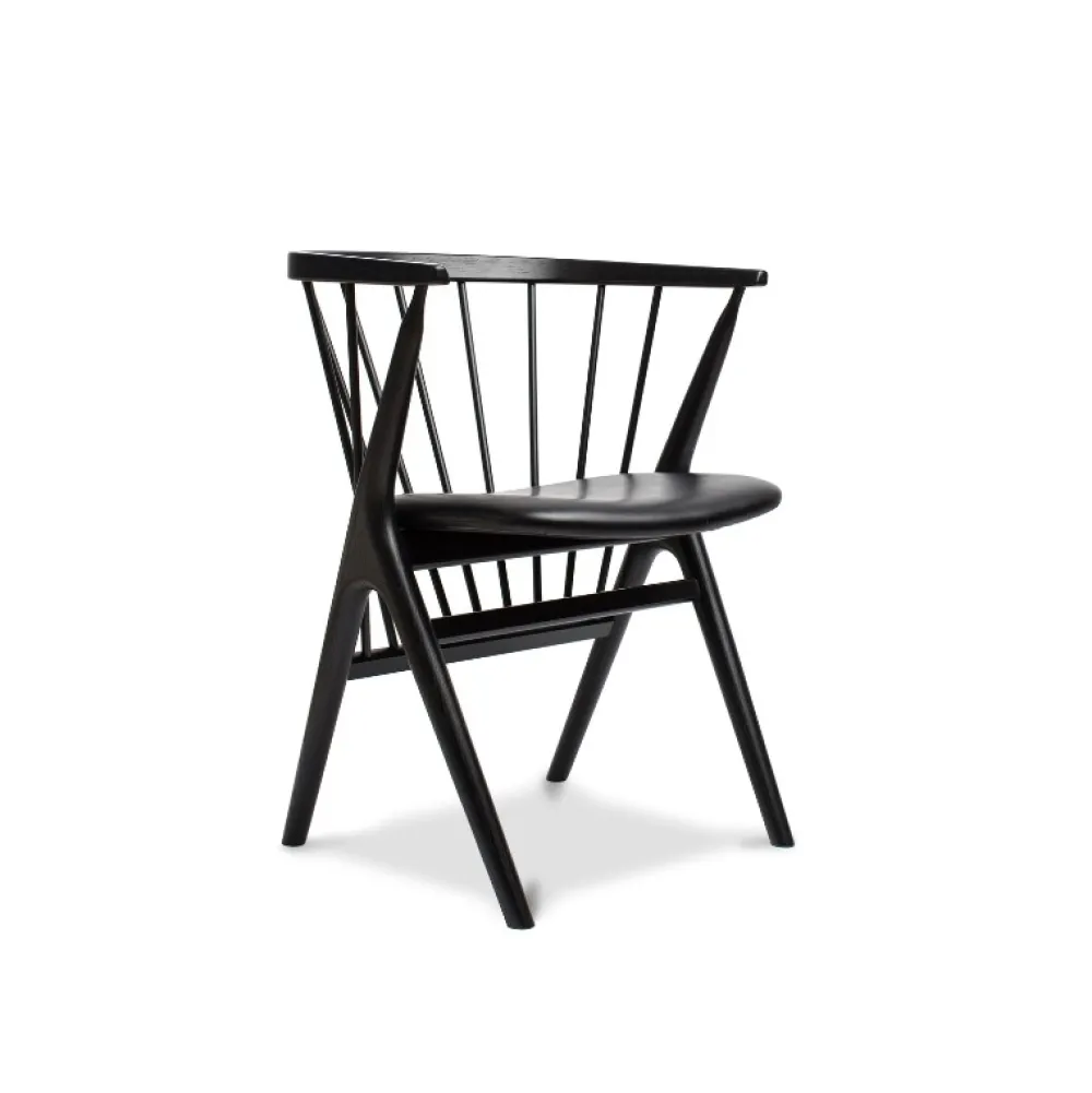 Sibast Furniture No 8 Chair Sortlakeret Eg Sort Saga Læder^ Stue|Stole