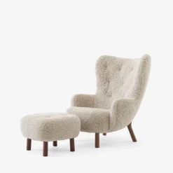 &Tradition VB3 Petra & ATD1 Pouf Sheepskin Moonlight/Oiled Walnut^ Stole